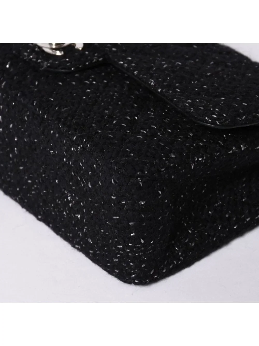 Chanel Quilted 25 Double Flap Chain Shoulder Bag CC Logo Tweed Leather Black